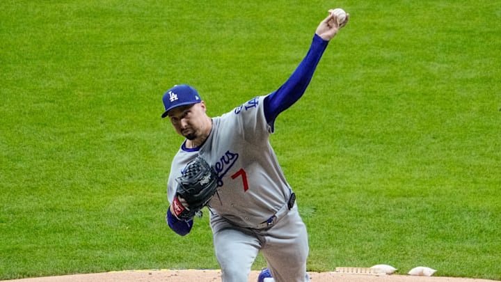Los Angeles Dodgers pitcher Blake Snell (7) throws a pitch against the Milwaukee Brewers in the first inning during game one of the NLCS round for the 2025 MLB playoffs at American Family Field on Oct. 13. Los Angeles Dodgers pitcher Blake Snell (7) throws a pitch against the Milwaukee Brewers in the first inning during game one of the NLCS round for the 2025 MLB playoffs at American Family Field on Oct. 13.