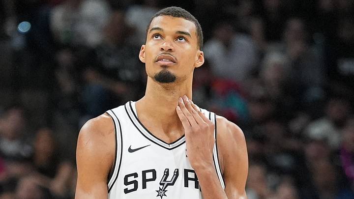 May 24, 2026; San Antonio, Texas, USA; San Antonio Spurs center Victor Wembanyama (1) looks on in the fourth quarter against the Oklahoma City Thunder during game four of the western conference finals for the 2026 NBA playoffs at Frost Bank Center. Mandatory Credit: Daniel Dunn-Imagn Images