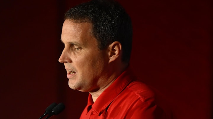 Oct 8, 2025; Charlotte, NC, USA; NC State head coach Will Wade answers questions from the media at The Hilton Charlotte Uptown. Mandatory Credit: William Howard-Imagn Images Oct 8, 2025; Charlotte, NC, USA; NC State head coach Will Wade answers questions from the media at The Hilton Charlotte Uptown. Mandatory Credit: William Howard-Imagn Images