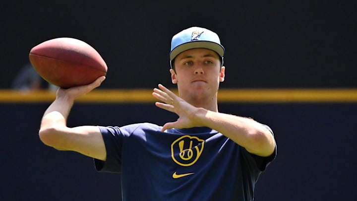 Milwaukee Brewers pitcher Jacob Misiorowski (32) warms up prior to a game against the Los Angeles Dodgers at American Family Field on July 9. Milwaukee Brewers pitcher Jacob Misiorowski (32) warms up prior to a game against the Los Angeles Dodgers at American Family Field on July 9.