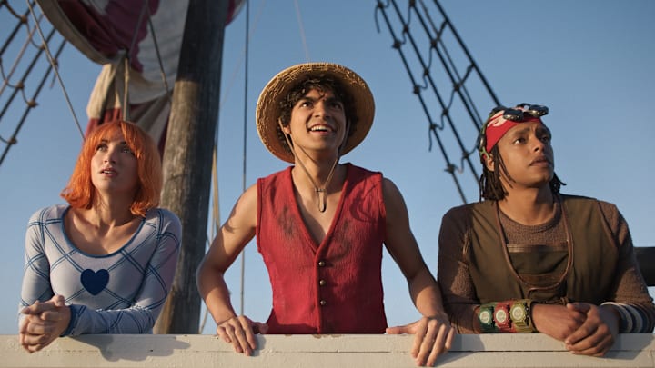 (L to R) Emily Rudd as Nami, Iñaki Godoy as Monkey D. Luffy, Jacob Romero as Usopp in season 2 of One Piece (L to R) Emily Rudd as Nami, Iñaki Godoy as Monkey D. Luffy, Jacob Romero as Usopp in season 2 of One Piece