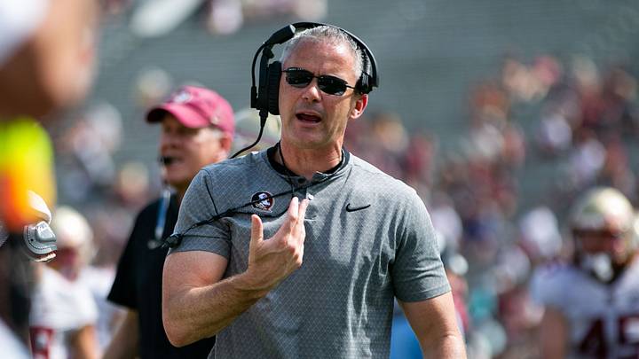 Florida State Seminoles head coach Mike Norvell gets pumped up after a play. Seminole fans watched as the Florida State football team hosted the FSU Garnet and Gold Spring Showcase on Saturday, April 15, 2023.
Fsu Spring Game712 Florida State Seminoles head coach Mike Norvell gets pumped up after a play. Seminole fans watched as the Florida State football team hosted the FSU Garnet and Gold Spring Showcase on Saturday, April 15, 2023.
Fsu Spring Game712