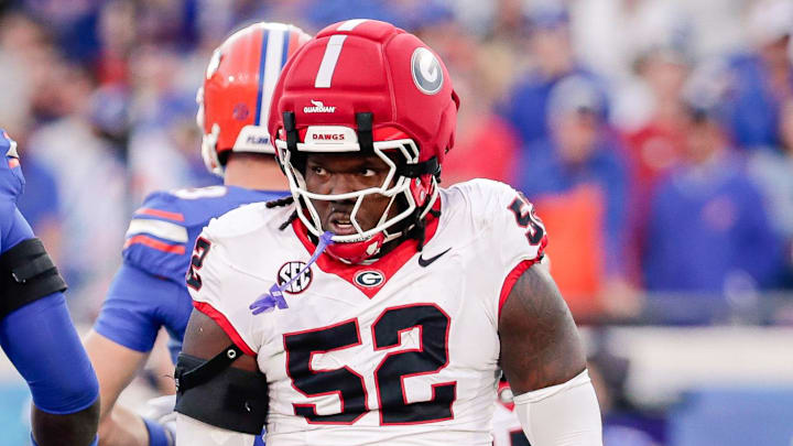 Nov 1, 2025; Jacksonville, Florida, USA; Georgia Bulldogs defensive lineman Christen Miller (52) reacts after making a tackle against the Florida Gators at EverBank Stadium. Mandatory Credit: Travis Register-Imagn Images Nov 1, 2025; Jacksonville, Florida, USA; Georgia Bulldogs defensive lineman Christen Miller (52) reacts after making a tackle against the Florida Gators at EverBank Stadium. Mandatory Credit: Travis Register-Imagn Images