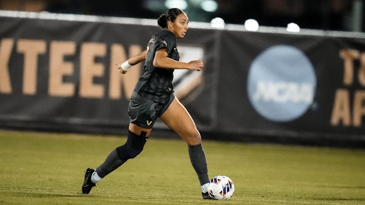 Vanderbilt soccer midfielder Ally Bollig dribbles the ball in a Round of 64 NCAA Tournament game against Tennessee Tech on Nov. 14.