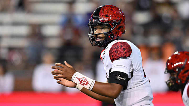 San Diego State Aztecs quarterback Jayden Denegal. San Diego State Aztecs quarterback Jayden Denegal.