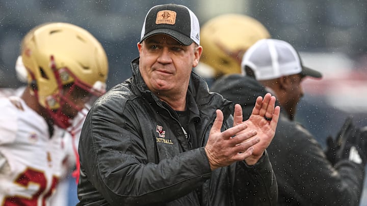 Dec 28, 2024; Bronx, NY, USA; Boston College Eagles head coach Bill O'Brien on the field before the game against the Nebraska Cornhuskers at Yankee Stadium. Mandatory Credit: Vincent Carchietta-Imagn Images