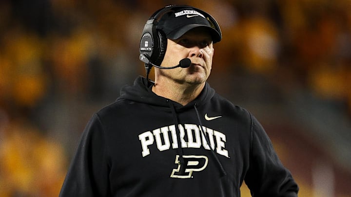Purdue Boilermakers head coach Barry Odom looks on 