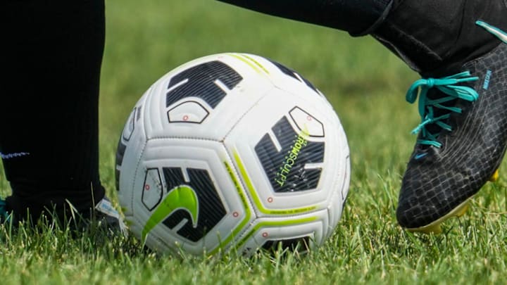 Brownsburg’s Elizabeth Lantrip, 17, dribbles the ball Monday, Aug. 11, 2025, during a practice at Brownsburg High School Soccer Complex.