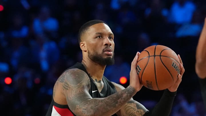 Portland Trail Blazers guard Damian Lillard competes in the three point contest. Portland Trail Blazers guard Damian Lillard competes in the three point contest.