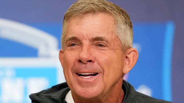 Feb 24, 2026; Indianapolis, IN, USA; Denver Broncos coach Sean Payton speaks at the NFL Scouting Combine at the Indiana Convention Center. Mandatory Credit: Kirby Lee-Imagn Images