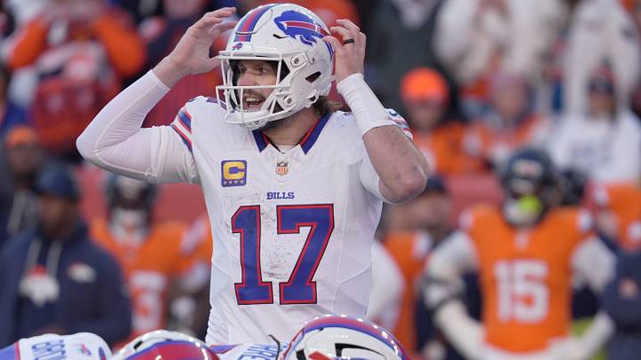 Buffalo Bills quarterback Josh Allen signals to the offensive line during first half action against the Broncos. Buffalo Bills quarterback Josh Allen signals to the offensive line during first half action against the Broncos.