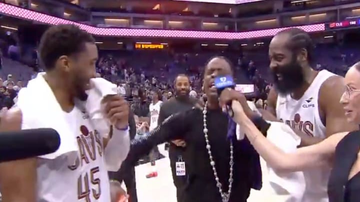 Travis Scott hilariously crashed James Harden and Donovan Mitchell’s post-game interview.