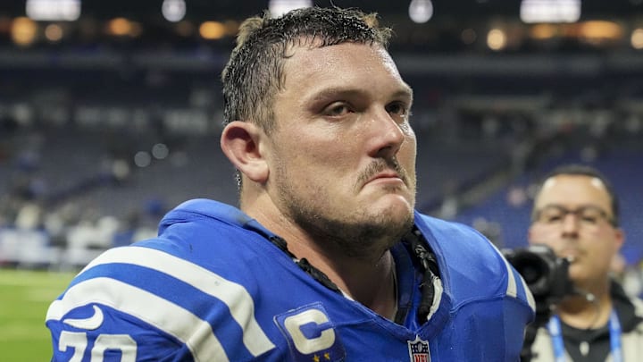Jan 5, 2025; Indianapolis, Indiana, USA; Indianapolis Colts center Ryan Kelly (78) leaves the field after defeating the Jacksonville Jaguars 26-23 in overtime at Lucas Oil Stadium. Mandatory Credit: Christine Tannous/USA TODAY Network via Imagn Images Jan 5, 2025; Indianapolis, Indiana, USA; Indianapolis Colts center Ryan Kelly (78) leaves the field after defeating the Jacksonville Jaguars 26-23 in overtime at Lucas Oil Stadium. Mandatory Credit: Christine Tannous/USA TODAY Network via Imagn Images