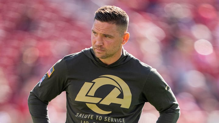 November 9, 2025; Santa Clara, California, USA; Los Angeles Rams defensive coordinator Chris Shula before the game against the San Francisco 49ers at Levi's Stadium. Mandatory Credit: Kyle Terada-Imagn Images