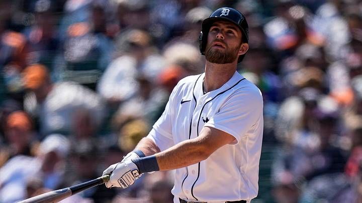Detroit Tigers third baseman Gage Workman (99) bats against Cleveland Guardians during the eighth inning at Comerica Park in Detroit on Thursday, May 21, 2026. Detroit Tigers third baseman Gage Workman (99) bats against Cleveland Guardians during the eighth inning at Comerica Park in Detroit on Thursday, May 21, 2026.