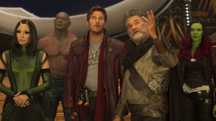 Guardians Of The Galaxy Vol. 2..L to R: Mantis (Pom Klementieff), Drax (Dave Bautista), Star-Lord/Peter Quill (Chris Pratt), Ego (Kurt Russell) and Gamora (Zoe Saldana)..Ph: Film Frame..©Marvel Studios 2017
