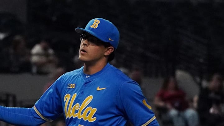 Mar 1, 2026; Arlington, TX, USA; UCLA Bruins against Mississippi State Bulldogs during the Amegy Bank College Baseball Series at Globe Life Field. Mandatory Credit: Dustin Safranek-Imagn Images Mar 1, 2026; Arlington, TX, USA; UCLA Bruins against Mississippi State Bulldogs during the Amegy Bank College Baseball Series at Globe Life Field. Mandatory Credit: Dustin Safranek-Imagn Images