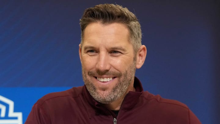 Feb 25, 2025; Indianapolis, IN, USA; Washington Commanders general manager Adam Peters speaks during the NFL Scouting Combine at the Indiana Convention Center. Mandatory Credit: Kirby Lee-Imagn Images