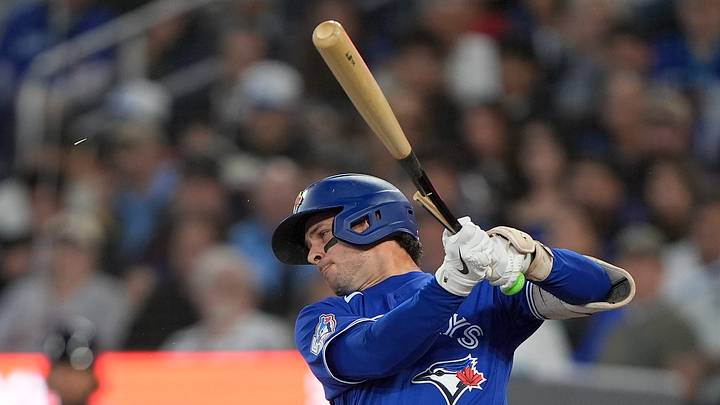 Sep 14, 2026; Toronto, Ontario, CAN; Toronto Blue Jays second baseman Ernie Clement (22) hits a broken bat single against the Detroit Tigers during the second inning at Rogers Centre. Mandatory Credit: John E. Sokolowski-Imagn Images Sep 14, 2026; Toronto, Ontario, CAN; Toronto Blue Jays second baseman Ernie Clement (22) hits a broken bat single against the Detroit Tigers during the second inning at Rogers Centre. Mandatory Credit: John E. Sokolowski-Imagn Images