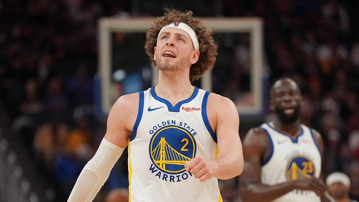 Apr 5, 2026; San Francisco, California, USA; Golden State Warriors guard Brandin Podziemski (2) reacts after missing a shot against the Houston Rockets in the third quarter at the Chase Center. Mandatory Credit: Cary Edmondson-Imagn Images