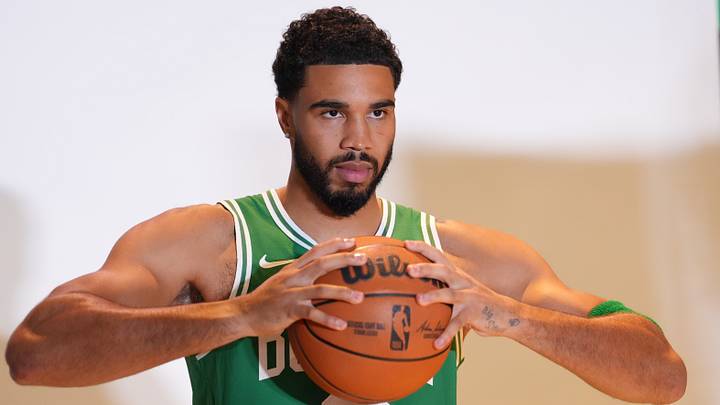 Sep 28, 2026; Boston, MA, USA; Boston Celtics forward/guard Jayson Tatum (0) during media day at Auerbach Center. Mandatory Credit: David Butler II-Imagn Images