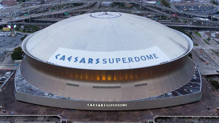 Aug 20, 2021; New Orleans, LA, USA;  Detailed aerial view of the Caesars Superdome. Mandatory Credit: Stephen Lew-USA TODAY Sports