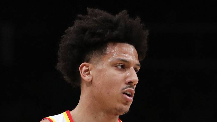 Mar 30, 2026; Atlanta, Georgia, USA; Atlanta Hawks forward Jalen Johnson (1) controls the ball against the Boston Celtics in the second half at State Farm Arena. Mandatory Credit: Mady Mertens-Imagn Images