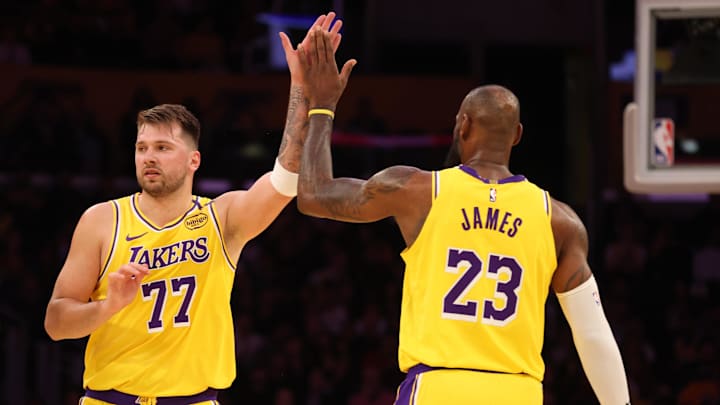 One bettor wagered big that LeBron James (right) and guard Luka Doncic (left) can lead the Lakers to an NBA Championship. One bettor wagered big that LeBron James (right) and guard Luka Doncic (left) can lead the Lakers to an NBA Championship.