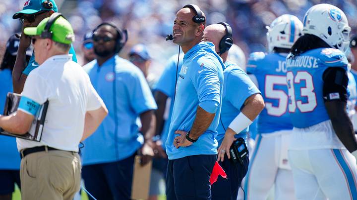 Tennessee Titans coach Robert Saleh watches after throwing his challenge flag during the first quarter against the New York Jets at Nissan Stadium in Nashville, Tenn., Sunday, Sept. 13, 2026. Tennessee Titans coach Robert Saleh watches after throwing his challenge flag during the first quarter against the New York Jets at Nissan Stadium in Nashville, Tenn., Sunday, Sept. 13, 2026.
