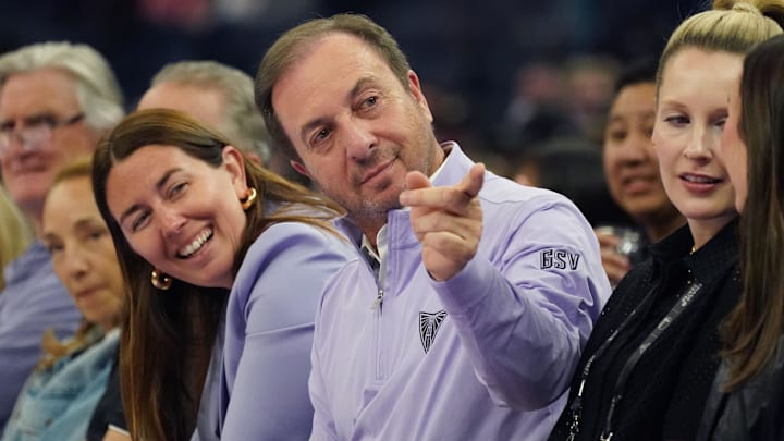 May 21, 2025; San Francisco, California, USA; Golden State Valkyries president Jess Smith and owner Joe Lacob watch the action against the Washington Mystics in the first quarter at Chase Center. Mandatory Credit: David Gonzales-Imagn Images May 21, 2025; San Francisco, California, USA; Golden State Valkyries president Jess Smith and owner Joe Lacob watch the action against the Washington Mystics in the first quarter at Chase Center. Mandatory Credit: David Gonzales-Imagn Images