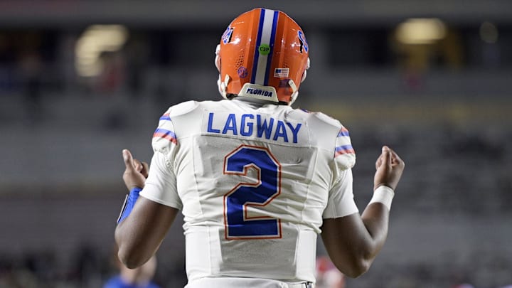 Nov 30, 2024; Tallahassee, Florida, USA; Florida Gators quarterback DJ Lagway (2) warms up before a game against the Florida State Seminoles at Doak S. Campbell Stadium. Mandatory Credit: Melina Myers-Imagn Images