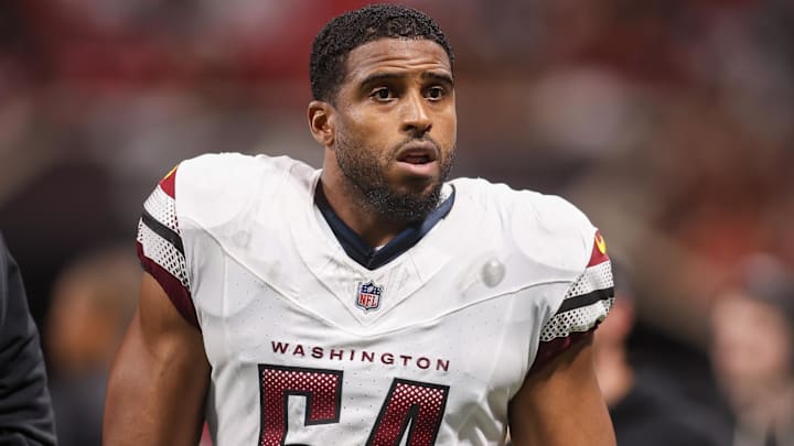 Sep 28, 2025; Atlanta, Georgia, USA; Washington Commanders linebacker Bobby Wagner (54) on the field during a game against the Atlanta Falcons at Mercedes-Benz Stadium. Mandatory Credit: Brett Davis-Imagn Images