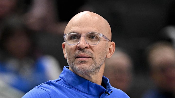 Dallas Mavericks head coach Jason Kidd motions to his team during the second half against the New York Knicks. Dallas Mavericks head coach Jason Kidd motions to his team during the second half against the New York Knicks.
