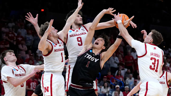 Troy forward Thomas Dowd has a shot blocked during Thursday's game in OKC.