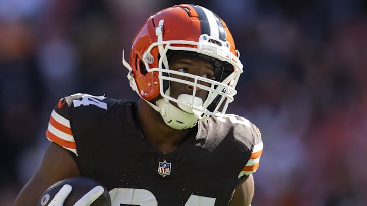 Oct 20, 2024; Cleveland, Ohio, USA; Cleveland Browns running back Nick Chubb (24) runs the ball during warmups before the game against the Cincinnati Bengals at Huntington Bank Field. Mandatory Credit: Scott Galvin-Imagn Images Oct 20, 2024; Cleveland, Ohio, USA; Cleveland Browns running back Nick Chubb (24) runs the ball during warmups before the game against the Cincinnati Bengals at Huntington Bank Field. Mandatory Credit: Scott Galvin-Imagn Images