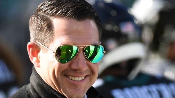 Jan 5, 2025; Philadelphia, Pennsylvania, USA; New York Giants general manager Joe Schoen before game against the Philadelphia Eagles at Lincoln Financial Field. Mandatory Credit: Eric Hartline-Imagn Images