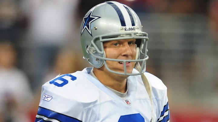 Oct. 12, 2008; Glendale, AZ, USA; Dallas Cowboys kicker Nick Folk against the Arizona Cardinals at University of Phoenix Stadium. Arizona defeated Dallas 30-24 in overtime. Mandatory Credit: Mark J. Rebilas-Imagn Images