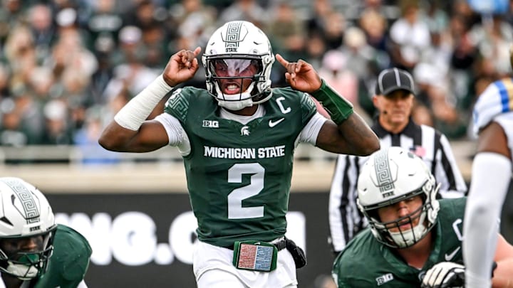 Michigan State's Aidan Chiles prepares for the snap against UCLA during the first quarter on Saturday, Oct. 11, 2025, at Spartan Stadium in East Lansing. Michigan State's Aidan Chiles prepares for the snap against UCLA during the first quarter on Saturday, Oct. 11, 2025, at Spartan Stadium in East Lansing.