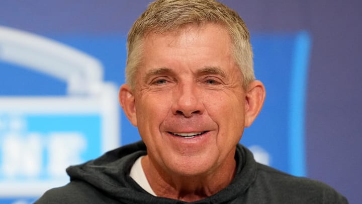 Feb 24, 2026; Indianapolis, IN, USA; Denver Broncos coach Sean Payton speaks at the NFL Scouting Combine at the Indiana Convention Center. Mandatory Credit: Kirby Lee-Imagn Images