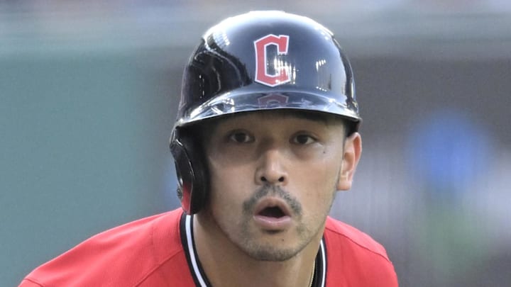 Cleveland Guardians left fielder Steven Kwan (38) takes a lead off third base in the first inning against the Colorado Rockies at Progressive Field on July 29. 