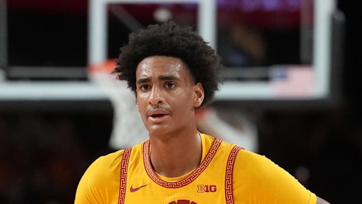 Jan 31, 2026; Los Angeles, California, USA; Southern California Trojans guard Alijah Arenas (0) reacts against the Rutgers Scarlet Knights in the second half at Galen Center. Mandatory Credit: Kirby Lee-Imagn Images
