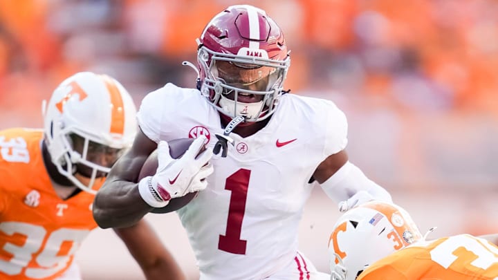 Alabama wide receiver Kendrick Law (1) runs with the ball during an SEC conference game between Tennessee and Alabama in Neyland Stadium. Alabama wide receiver Kendrick Law (1) runs with the ball during an SEC conference game between Tennessee and Alabama in Neyland Stadium.
