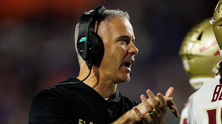 Nov 29, 2025; Gainesville, Florida, USA; Florida State Seminoles head coach Mike Norvell gestures against the Florida Gators during the second half at Ben Hill Griffin Stadium. Mandatory Credit: Matt Pendleton-Imagn Images Nov 29, 2025; Gainesville, Florida, USA; Florida State Seminoles head coach Mike Norvell gestures against the Florida Gators during the second half at Ben Hill Griffin Stadium. Mandatory Credit: Matt Pendleton-Imagn Images