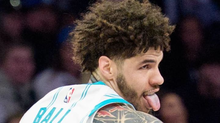 Apr 5, 2026; Minneapolis, Minnesota, USA; Charlotte Hornets guard LaMelo Ball (1) celebrates after scoring on the Minnesota Timberwolves in the fourth quarter at Target Center. Mandatory Credit: Matt Blewett-Imagn Images Apr 5, 2026; Minneapolis, Minnesota, USA; Charlotte Hornets guard LaMelo Ball (1) celebrates after scoring on the Minnesota Timberwolves in the fourth quarter at Target Center. Mandatory Credit: Matt Blewett-Imagn Images