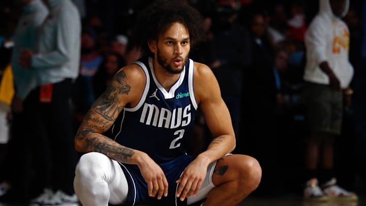Apr 18, 2025; Memphis, Tennessee, USA; Dallas Mavericks center Dereck Lively II (2) stretches prior to the game against the Memphis Grizzlies at FedExForum. Mandatory Credit: Petre Thomas-Imagn Images