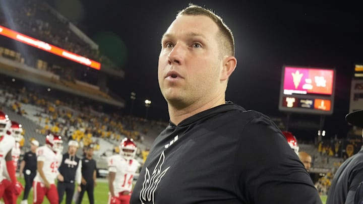 ASU Sun Devils head coach Kenny Dillingham walks off the field after a 24-16 loss to the Houston Cougars at Mountain America Stadium in Tempe on Oct. 25, 2025. ASU Sun Devils head coach Kenny Dillingham walks off the field after a 24-16 loss to the Houston Cougars at Mountain America Stadium in Tempe on Oct. 25, 2025.