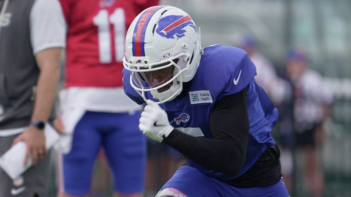 Bills WR Joshua Palmer starts his spring for a catching drill at Buffalo Bills Training Camp at St. John Fisher University. Bills WR Joshua Palmer starts his spring for a catching drill at Buffalo Bills Training Camp at St. John Fisher University.
