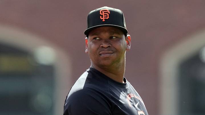 San Francisco, California, USA; San Francisco Giants designated hitter Rafael Devers (16) before the game against the New York Yankees at Oracle Park. Mandatory Credit: Darren Yamashita-Imagn Images