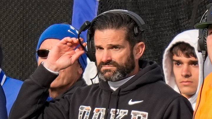 Nov 30, 2024; Winston-Salem, North Carolina, USA; Duke Blue Devils head coach Manny Diaz on the sideline during the second half against the Wake Forest Demon Deacons at Allegacy Federal Credit Union Stadium. Mandatory Credit: Jim Dedmon-Imagn Images Nov 30, 2024; Winston-Salem, North Carolina, USA; Duke Blue Devils head coach Manny Diaz on the sideline during the second half against the Wake Forest Demon Deacons at Allegacy Federal Credit Union Stadium. Mandatory Credit: Jim Dedmon-Imagn Images