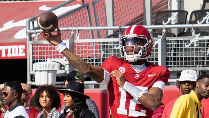 Alabama quarterback Keelon Russell warms up for the game against Eastern Illinois at Bryant-Denny Stadium on Nov. 22, 2025. Alabama quarterback Keelon Russell warms up for the game against Eastern Illinois at Bryant-Denny Stadium on Nov. 22, 2025.